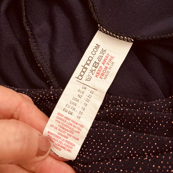 NWT BOOHOO Women's Long Sleeves Wide Legs Metallic Jumpsuit Size 18 - Picture 5 of 12